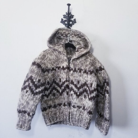 Handmade Other - Vintage Handknit Cowichan Sweater Kids Size S Full Zip Cardigan